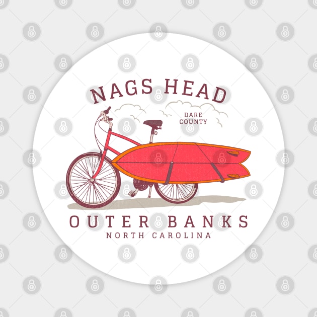 Nags Head, NC Summer Vacation Bike and Surfboard Magnet by Contentarama